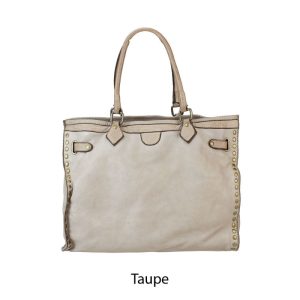 אקווילה תיק עור משובץ רצועת כתף אבן סטון מיוצר באיטליה מעור וורה פלא Taupe