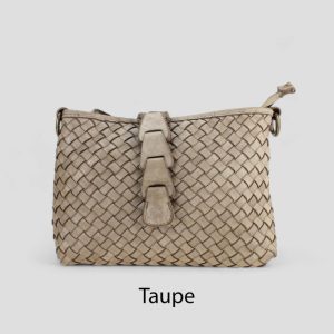 אקווילה תיק עור משובץ רצועת כתף אבן סטון מיוצר באיטליה מעור וורה פלא Taupe