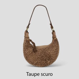 אקווילה תיק עור משובץ רצועת כתף אבן סטון כהה מיוצר באיטליה מעור וורה פלא Taupe scuro