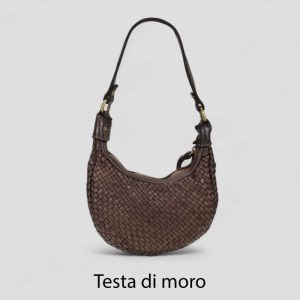 אקווילה תיק עור משובץ רצועת כתף חום כהה מיוצר באיטליה מעור וורה פלא Teste di moro