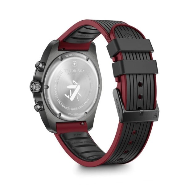 ⁦ויקטורינוקס שעון סוויס ארמי קוורץ כרונו victorinox black watch quartz chrono Swiss Army רצועת גומי שחור אדום לוח שחור 42 מ”מ⁩ – תמונה ⁦4⁩