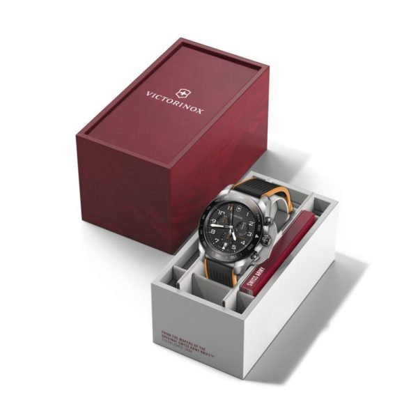 ⁦ויקטורינוקס שעון סוויס ארמי קוורץ כרונו victorinox black watch quartz chrono Swiss Army רצועת גומי שחור כתום לוח שחור 42 מ”מ⁩ – תמונה ⁦5⁩