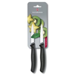 זוג סכיני ירקות להב משונן קצר 8 ס"מ שחור