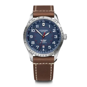ויקטורינוקס שוויץ Victorinox שעון Airboss Mechanical כחול רצועת עור חומה 42 מ מ | מקט: 241887