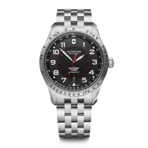 ויקטורינוקס שוויץ Victorinox שעון Airboss Mechanical לוח שחור רצועת מתכת אל חלד 42 מ מ | מקט: 241888