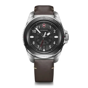 ויקטורינוקס שוויץ Victorinox שעון Journey 1884 רצועת גומי/ עור חומה לוח שחור 43 מ מ | מקט: 241976.1
